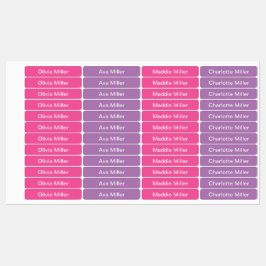 Etiquetas de nome rosa roxo para acampamento escol
