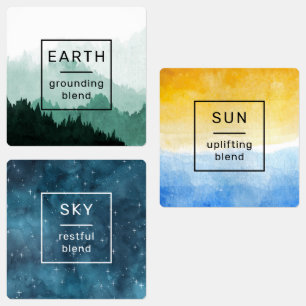 Etiquetas de óleo essenciais da Terra, Sol e Céu