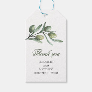 Etiquetas de presente de azeitona. Obrigado verde.