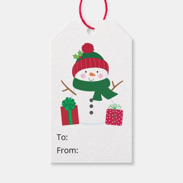 Etiquetas de Presente de Boneco de Neve Feliz (Frente)