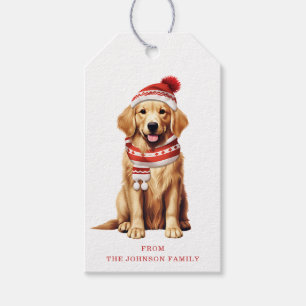 Etiquetas de Presente de Cachorro Dourado de Natal