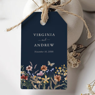 Etiquetas de Presente de Casamento Boho Floral Azu