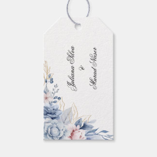 Etiquetas de Presente de Casamento Florais Azul Em