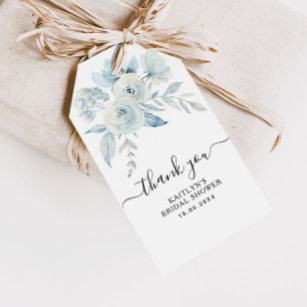 etiquetas de presente de chá de panela floral azul