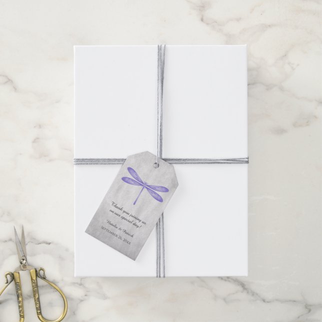 Etiquetas de Presente de Dragonfly Roxo (Com cordão)