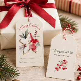 Etiquetas de Presente de Estrela de Natal em Aquar
