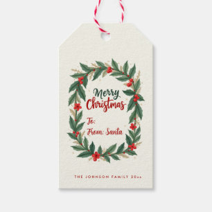 Etiquetas de Presente de Grinalda de Natal Feliz