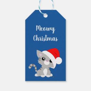 Etiquetas de Presente de Natal Cinza Meowy Kitty
