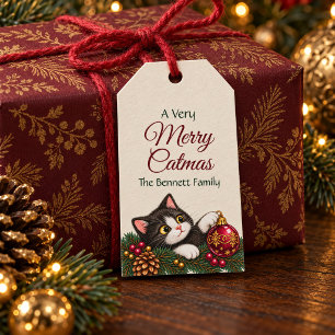 Etiquetas de Presente de Natal de Gato Smoking Vin