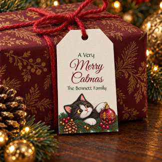 Etiquetas de Presente de Natal de Gato Smoking Vin