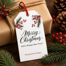 Etiquetas de Presente de Natal Família Folha de Az