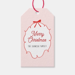 Etiquetas de presente de Natal vermelhas e rosadas