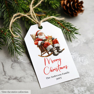 Etiquetas de Presente de Papai Noel Rústico Vermel