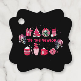 Etiquetas de presente do crânio rosa e preto