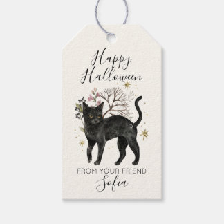 Etiquetas de Presente Feliz Halloween Gato Preto