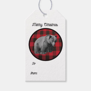 Etiquetas de Presente Grizzly Urso Xadrez Búfalo B