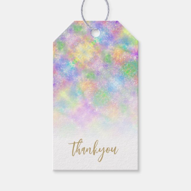 Etiquetas de Presente Opal Glitter Rainbow Thankyo (Frente)