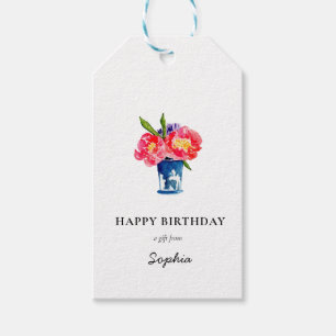 Etiquetas de presente Peonias em vaso Feliz Aniver