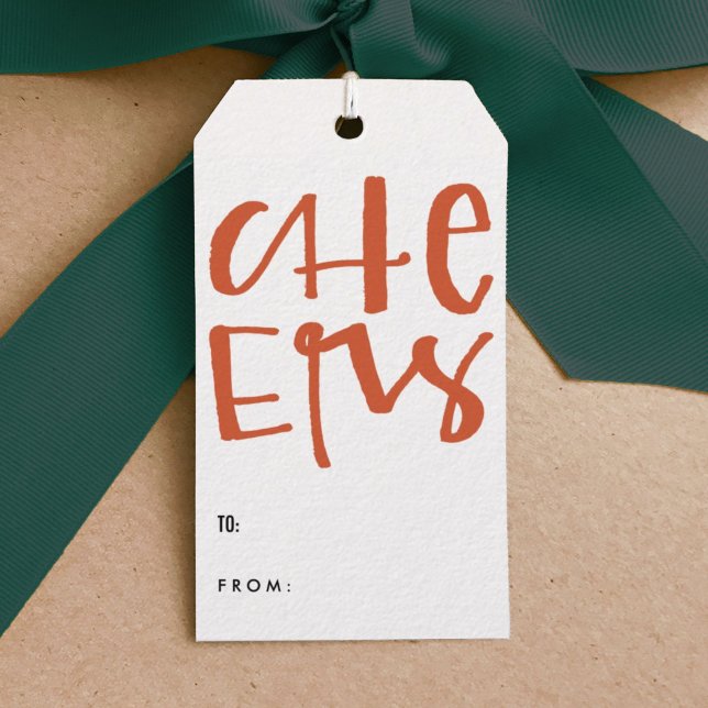 Etiquetas de presentes de Natal (Hand lettered "cheers" holiday Christmas gift tag.)
