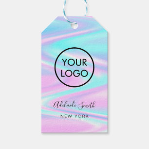 etiquetas de presentes de produto azul-púrpura pas