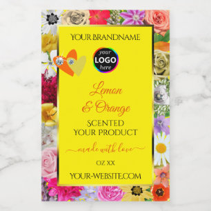 Etiquetas de Produto Amarelas Flores Coloridas Log