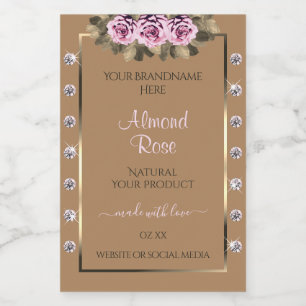 Etiquetas de Produto Bege Elegante Rosas Rosadas D