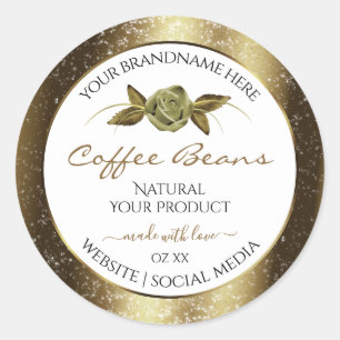 Etiquetas de Produto Branco Floral com Ouro de lux