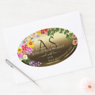 Etiquetas de produto Douradas Flores coloridas com