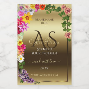 Etiquetas de produto Douradas Flores coloridas com