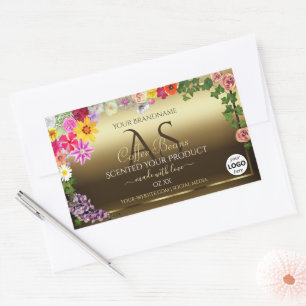 Etiquetas de produto Douradas Flores coloridas Log