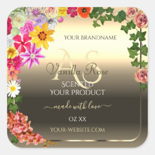 Etiquetas de produto Dourado floral coloridas com 