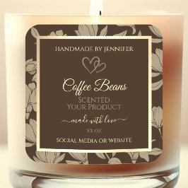 Etiquetas de Produto Floral Castanho e Dourado com