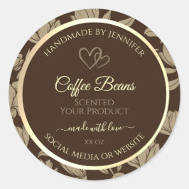 Etiquetas de Produto Floral Castanho e Dourado com