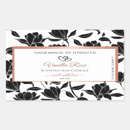 Etiquetas de produto Floral preto e branco Rosa Do