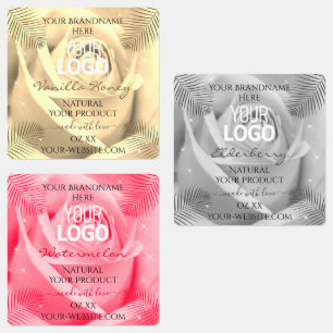 Etiquetas de Produto Logo Creme Cinza Rosa Floral