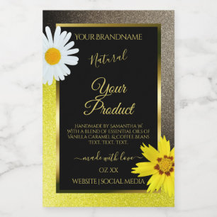 Etiquetas de produto preto amarelo-palha floral