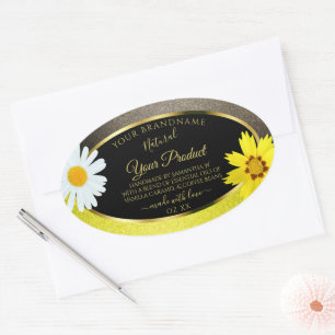 Etiquetas de produto preto amarelo-palha floral