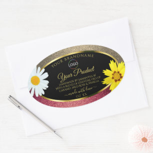 Etiquetas de produto preto Dourado borrão floral