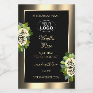 Etiquetas de Produto Preto Dourado Floral Luxo Log