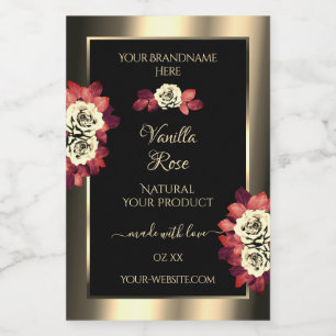 Etiquetas de produto preto Dourado Floral Rosas de