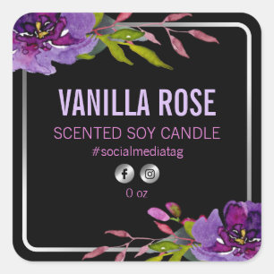 Etiquetas De Produto Preto E Roxo Florais