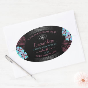 Etiquetas de produto preto Floral Logotipo de flor