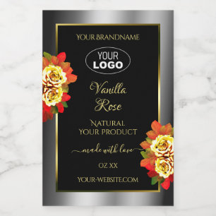 Etiquetas de Produto Preto Prateado Dourado Floral