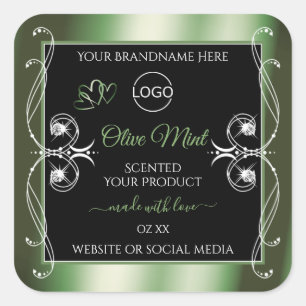 Etiquetas de produto preto verde elegante e logoti