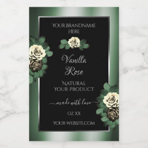 Etiquetas de Produto Preto Verde Escuro Floral Ros