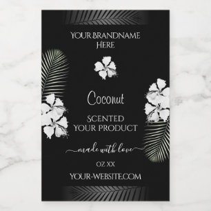 Etiquetas de Produtos Preto e Branco Flores Havaia