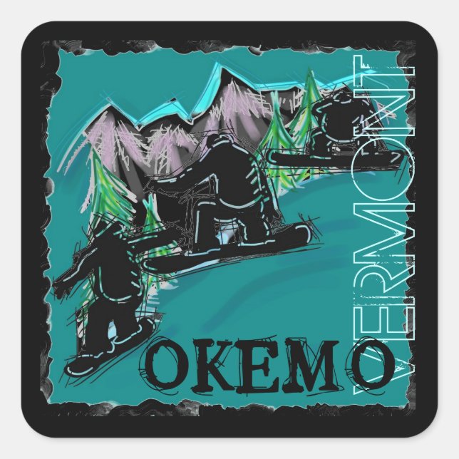 Etiquetas de snowboarders de Okemo Vermont (Frente)