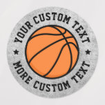 Etiquetas de texto personalizadas para basquetebol<br><div class="desc">Os adesivos redondos com uma bola de basquete no meio com o seu texto personalizado envolto.</div>