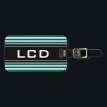 Etiquetas de viagem de bagagem de de monograma pro<br><div class="desc">Etiqueta de bagagem de viagem de monograma personalizada masculina de 3 letras. Design de padrão de faixa verde clássico preto e aqua com letras iniciais de nome monograma branco. ou seja, LCD. Ideia elegante de presente para homens. Combinação de cores. Listras horizontais em cores personalizadas. Rótulo moderno contemporâneo para bolsas...</div>