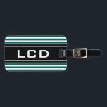 Etiquetas de viagem de bagagem de de monograma pro<br><div class="desc">Etiqueta de bagagem de viagem de monograma personalizada masculina de 3 letras. Design de padrão de faixa verde clássico preto e aqua com letras iniciais de nome monograma branco. ou seja, LCD. Ideia elegante de presente para homens. Combinação de cores. Listras horizontais em cores personalizadas. Rótulo moderno contemporâneo para bolsas...</div>